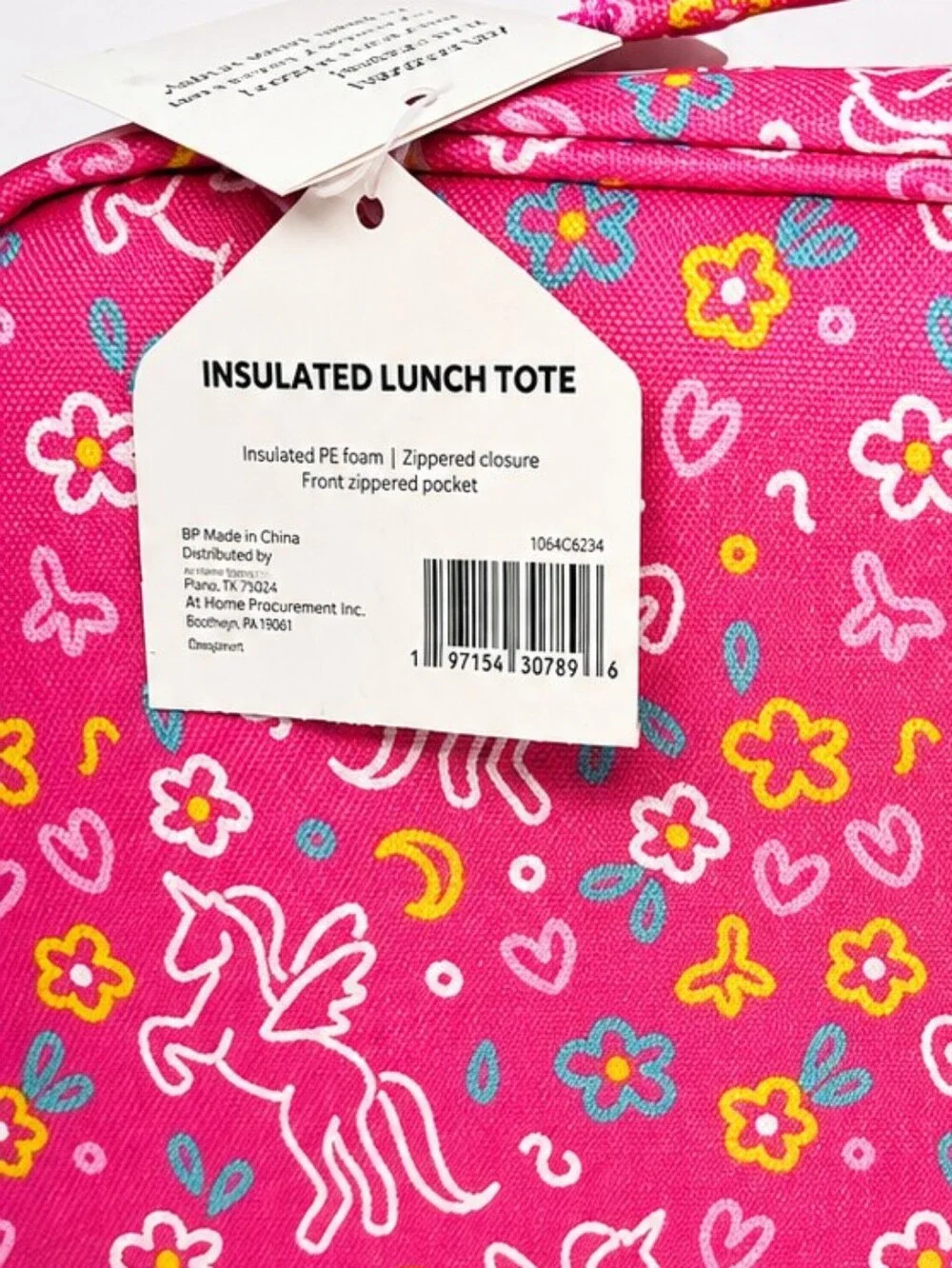 NWT Insulated Pink Unicorn Print Lunch Travel Bag School Daycare Work Sz 10.6